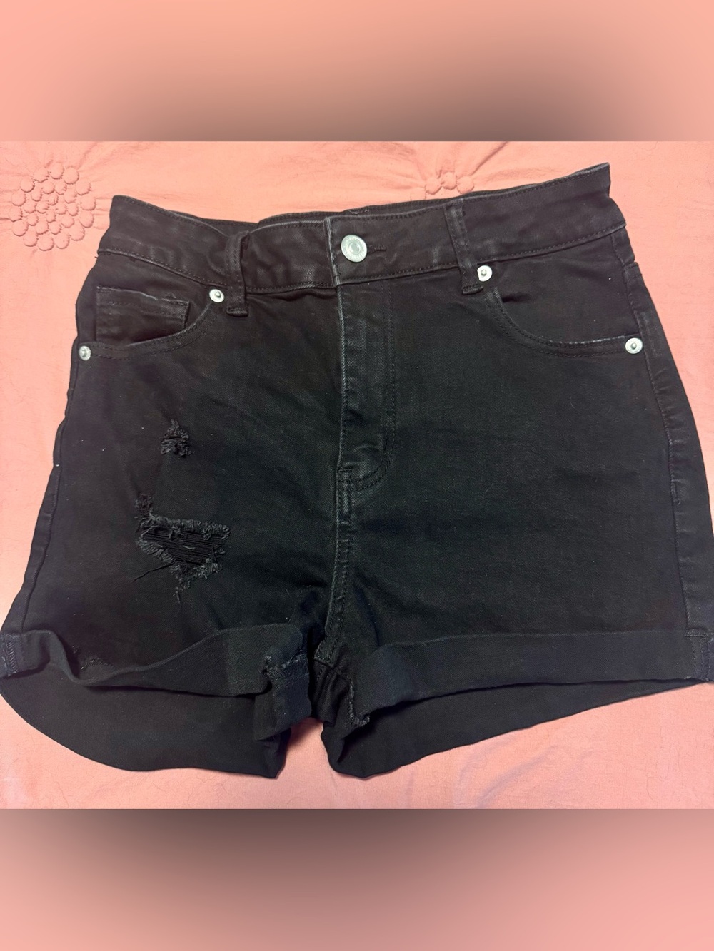 Wax Jean Black High-Rise Distressed Denim Shorts